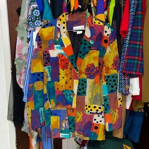 Vintage Mid Length Colorful Roses Blazer